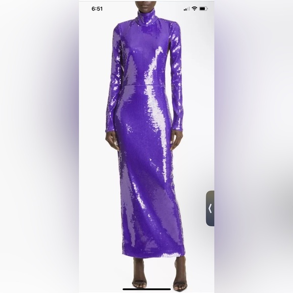 LaQuan Smith Sequin Mock Neck Long Sleeve Cutout Column Gown - Picture 2 of 5